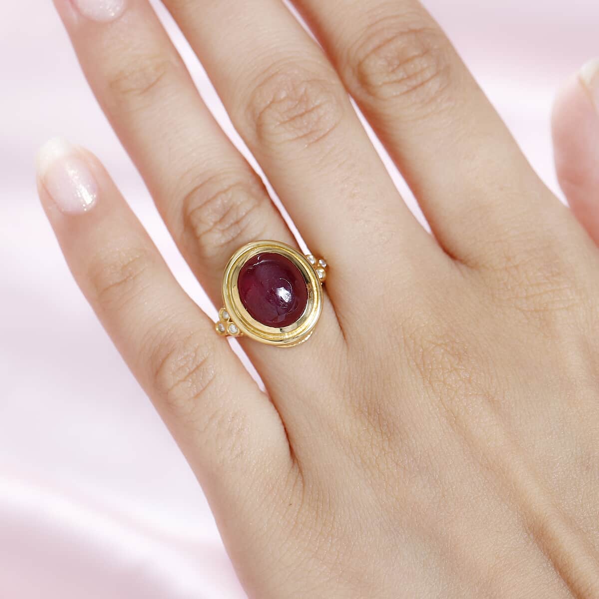 Premium African Ruby (FF) and Moissanite Ring in Vermeil Yellow Gold Over Sterling Silver (Size 7.0) 8.75 ctw image number 2