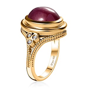 Premium African Ruby (FF) and Moissanite Ring in Vermeil Yellow Gold Over Sterling Silver (Size 7.0) 8.75 ctw