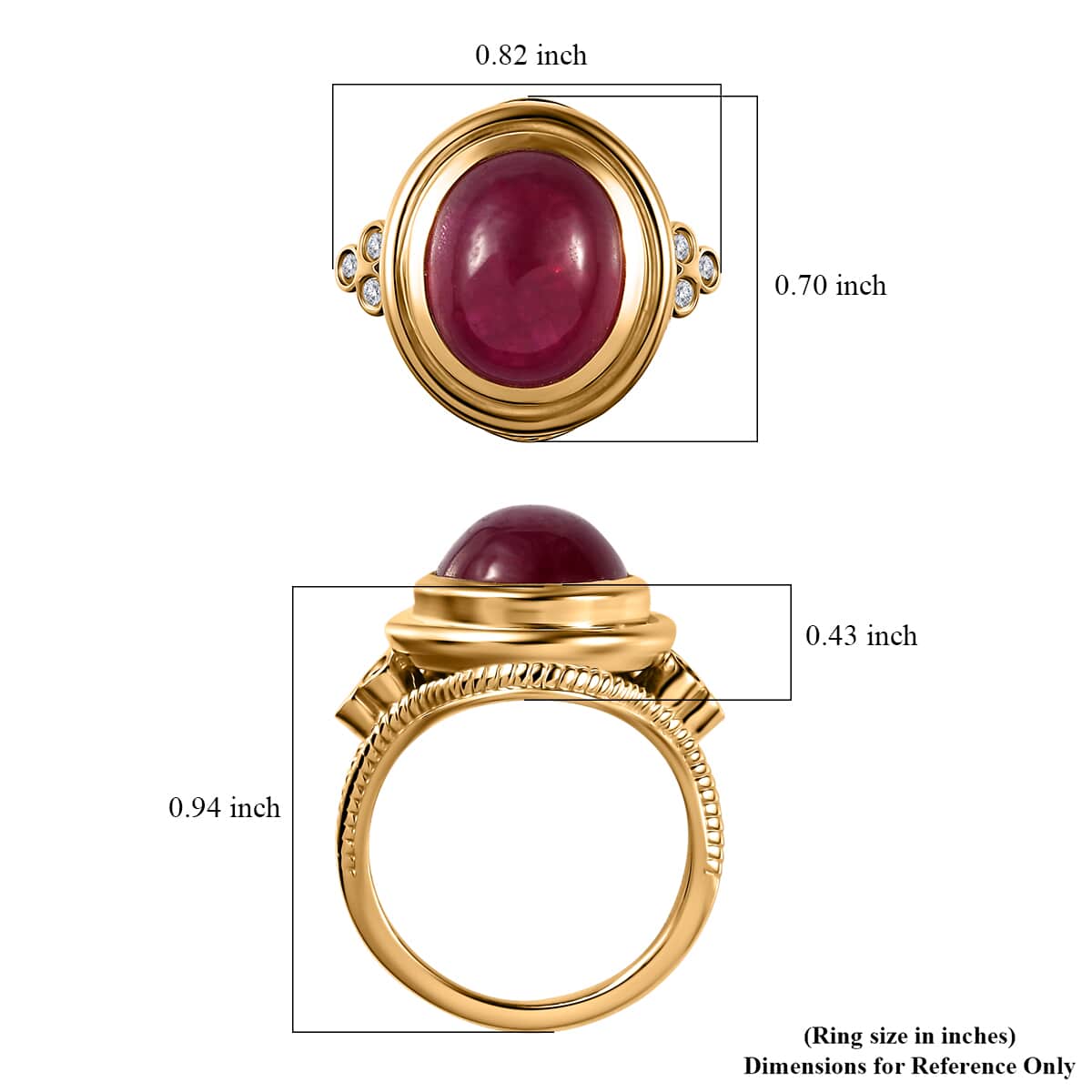 Premium African Ruby (FF) and Moissanite Ring in Vermeil Yellow Gold Over Sterling Silver (Size 8.0) 8.75 ctw image number 5