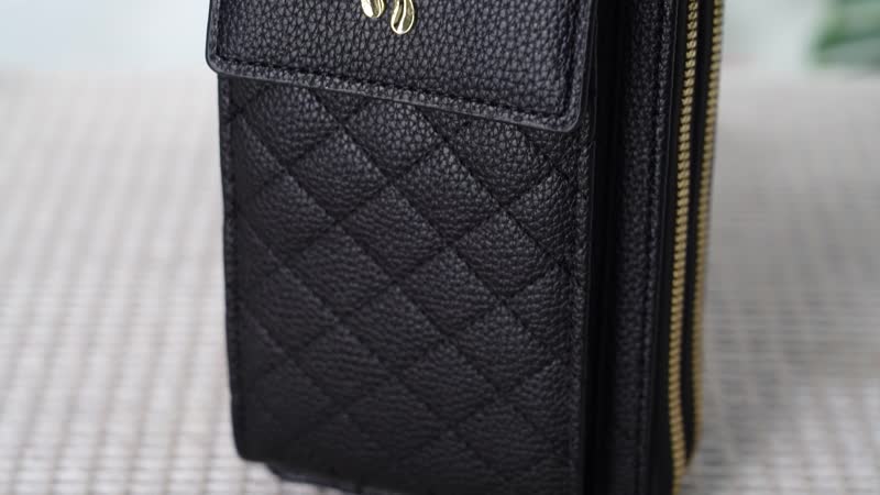 Black Faux Leather Multi-Purpose Crossbody Cellphone Bag (4.3"x1.6"x7.7") with Detachable Shoulder Strap (63")