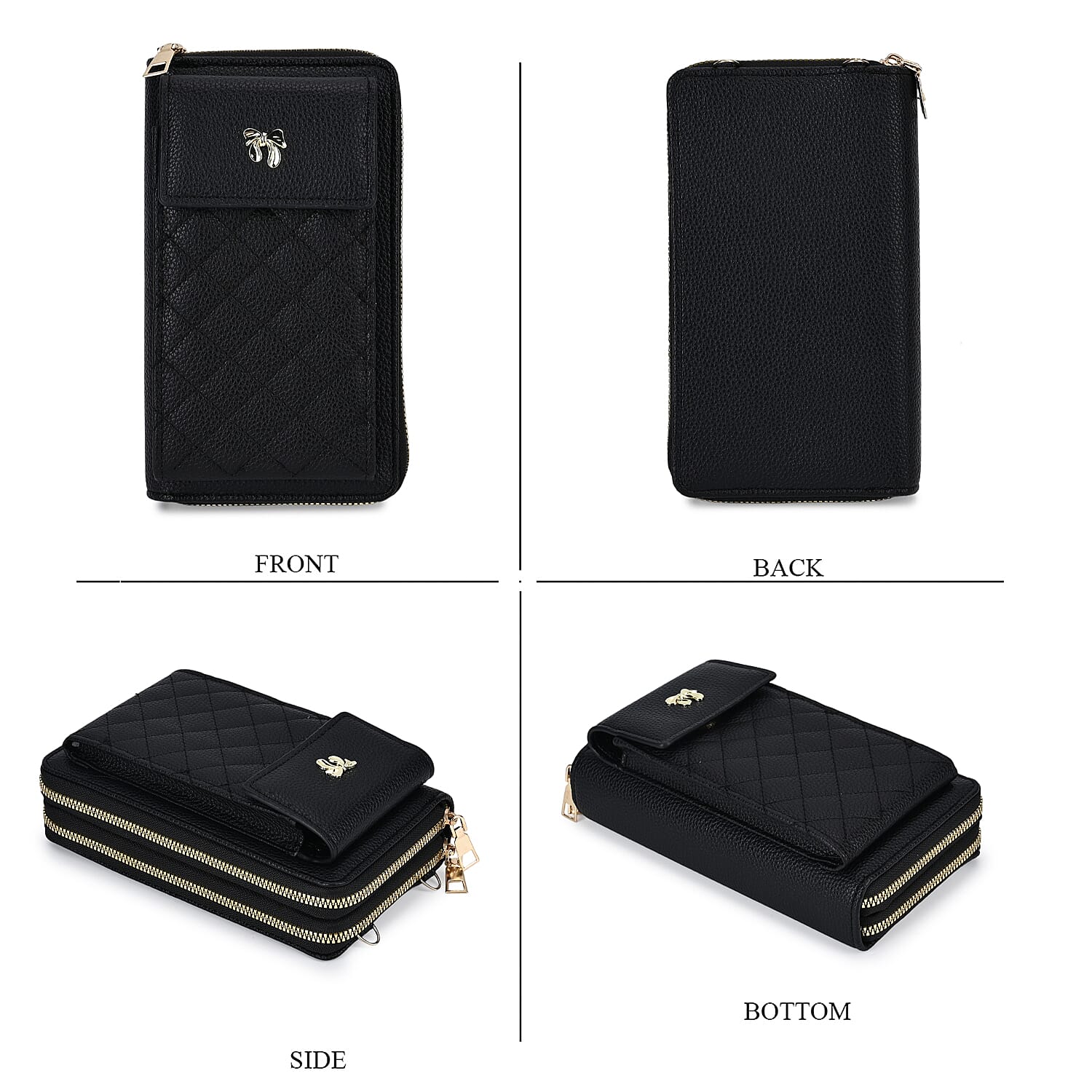 Black Faux Leather Multi-Purpose Crossbody Cellphone Bag with Detachable Shoulder Strap