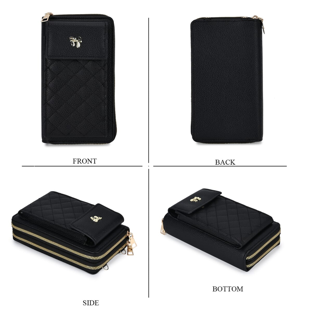 Black Faux Leather Multi-Purpose Crossbody Cellphone Bag with Detachable Shoulder Strap image number 3