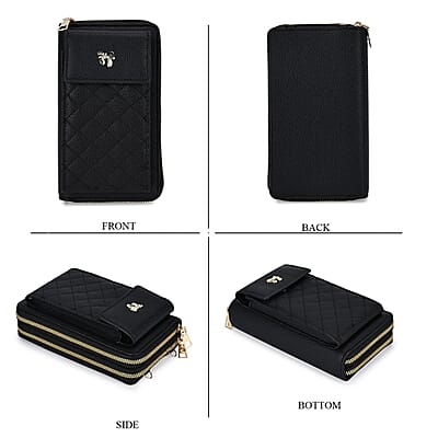 Black Faux Leather Multi-Purpose Crossbody Cellphone Bag with Detachable Shoulder Strap