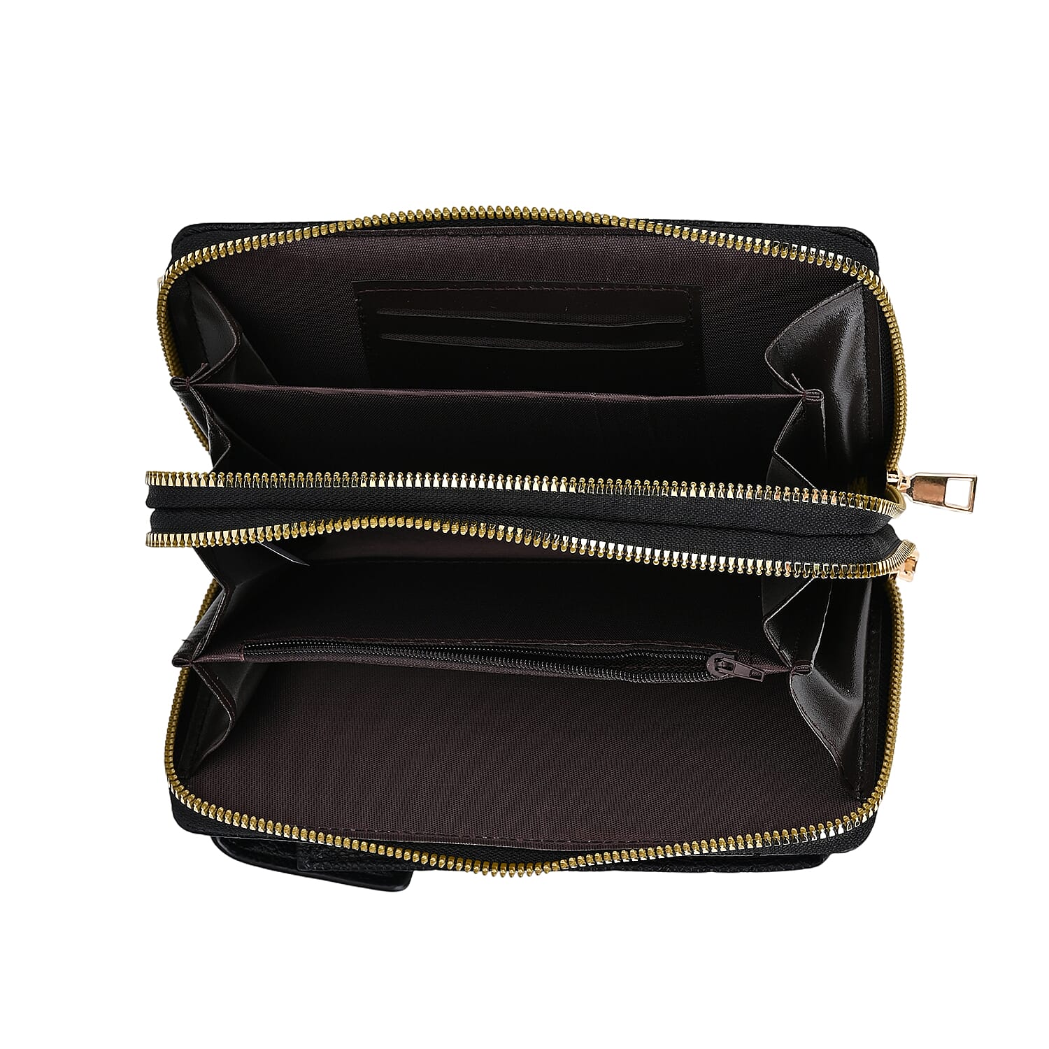 Black Faux Leather Multi-Purpose Crossbody Cellphone Bag with Detachable Shoulder Strap