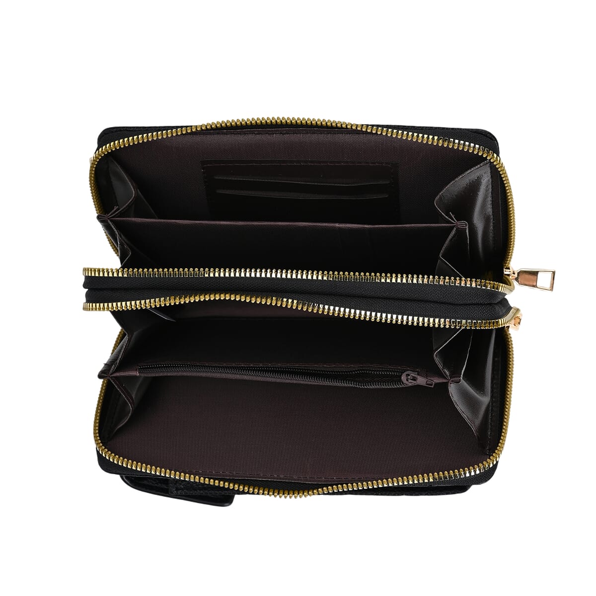 Black Faux Leather Multi-Purpose Crossbody Cellphone Bag with Detachable Shoulder Strap image number 4