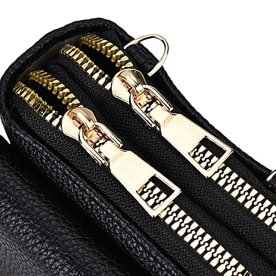 Black Faux Leather Multi-Purpose Crossbody Cellphone Bag with Detachable Shoulder Strap
