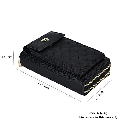 Black Faux Leather Multi-Purpose Crossbody Cellphone Bag with Detachable Shoulder Strap