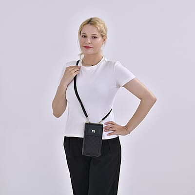 Black Faux Leather Multi-Purpose Crossbody Cellphone Bag with Detachable Shoulder Strap