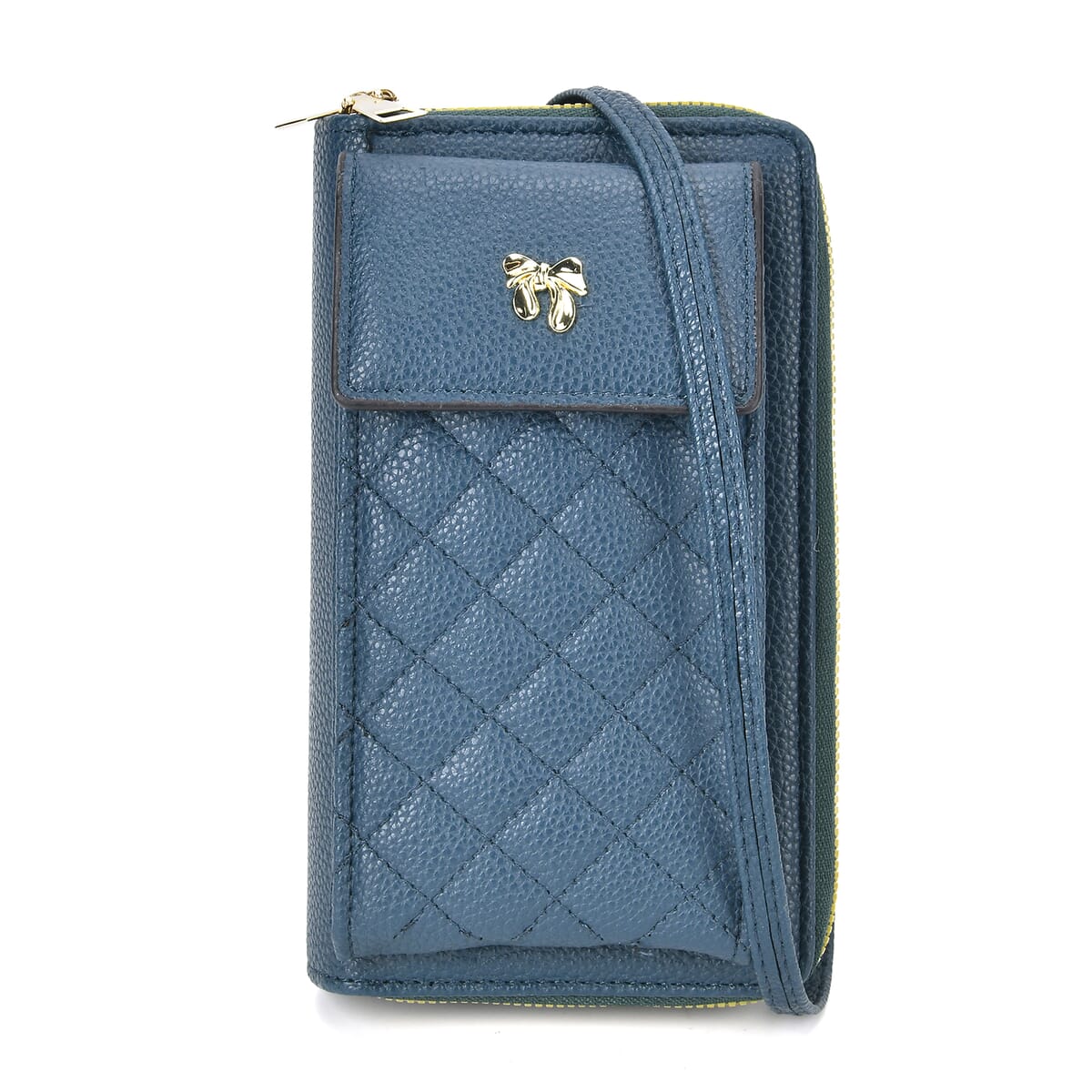 Navy Faux Leather Multi-Purpose Crossbody Cellphone Bag with Detachable Shoulder Strap image number 0