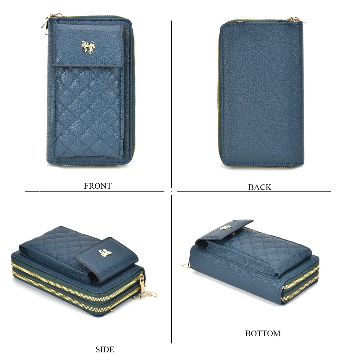 Navy Faux Leather Multi-Purpose Crossbody Cellphone Bag with Detachable Shoulder Strap image number 3