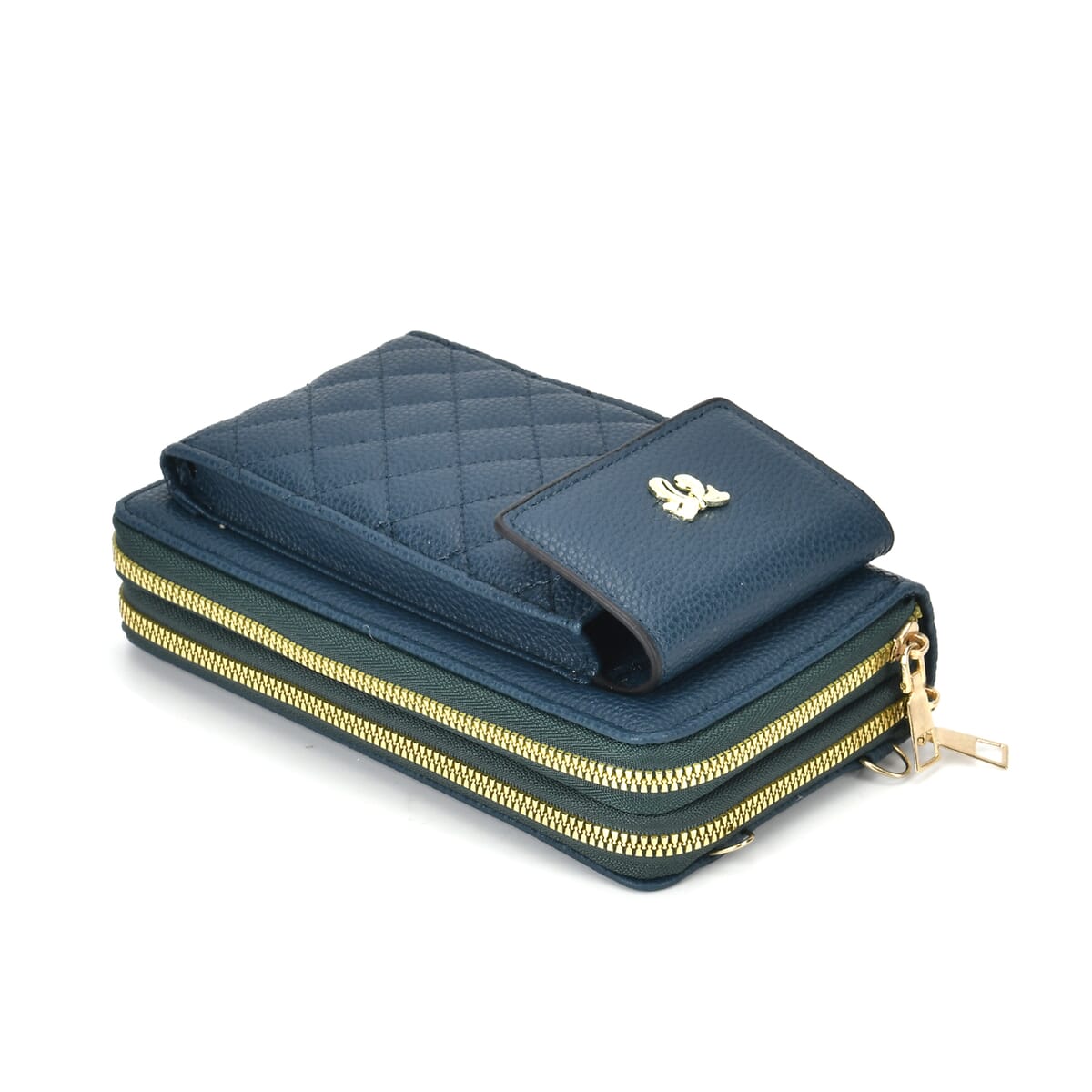 Navy Faux Leather Multi-Purpose Crossbody Cellphone Bag with Detachable Shoulder Strap image number 6