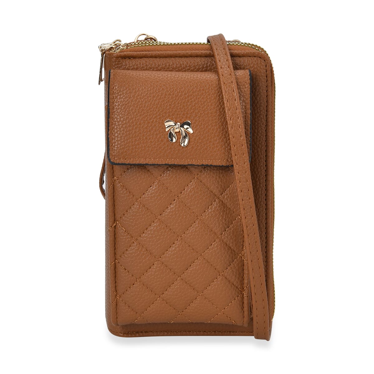 Brown Faux Leather Multi-Purpose Crossbody Cellphone Bag with Detachable Shoulder Strap image number 0