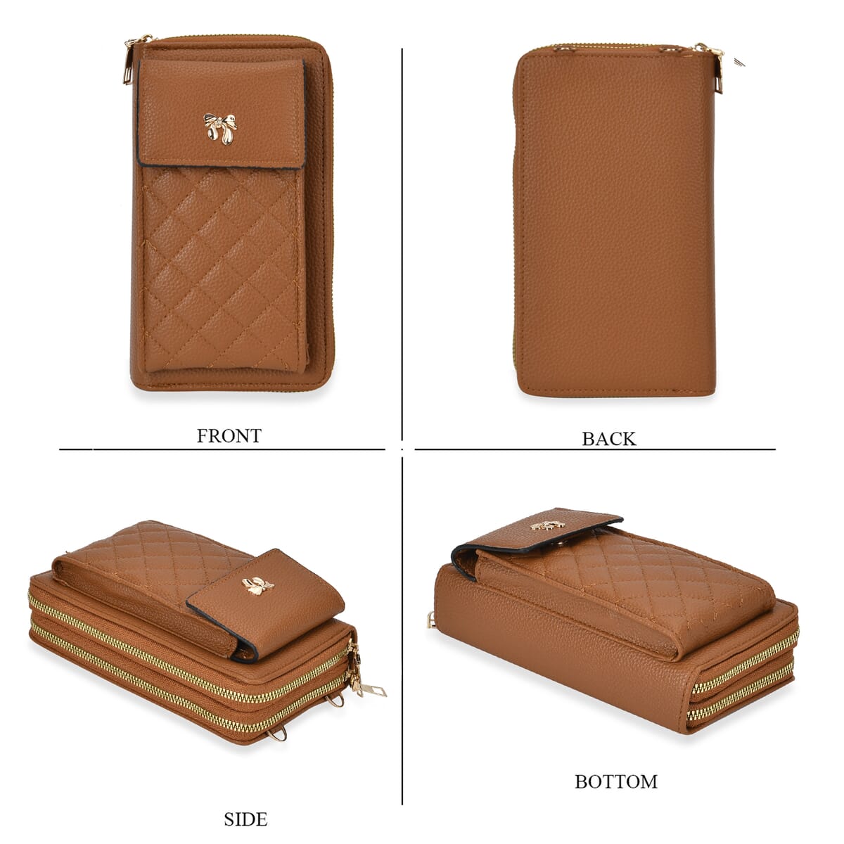 Brown Faux Leather Multi-Purpose Crossbody Cellphone Bag with Detachable Shoulder Strap image number 3