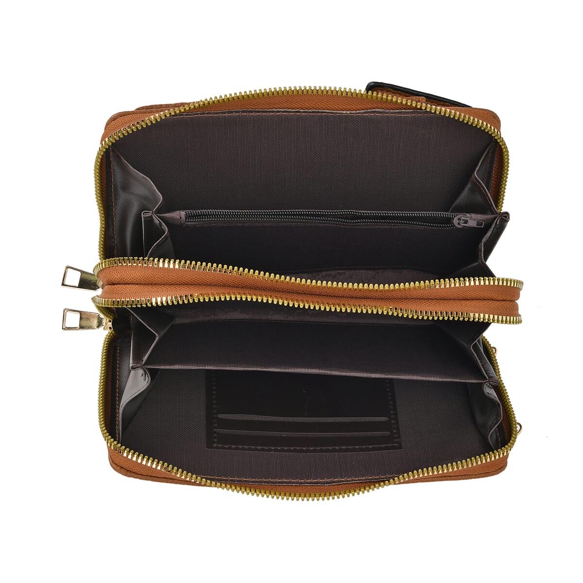 Brown Faux Leather Multi-Purpose Crossbody Cellphone Bag with Detachable Shoulder Strap image number 4