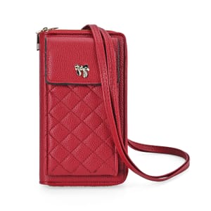 Burgundy Faux Leather Multi-Purpose Crossbody Cellphone Bag with Detachable Shoulder Strap