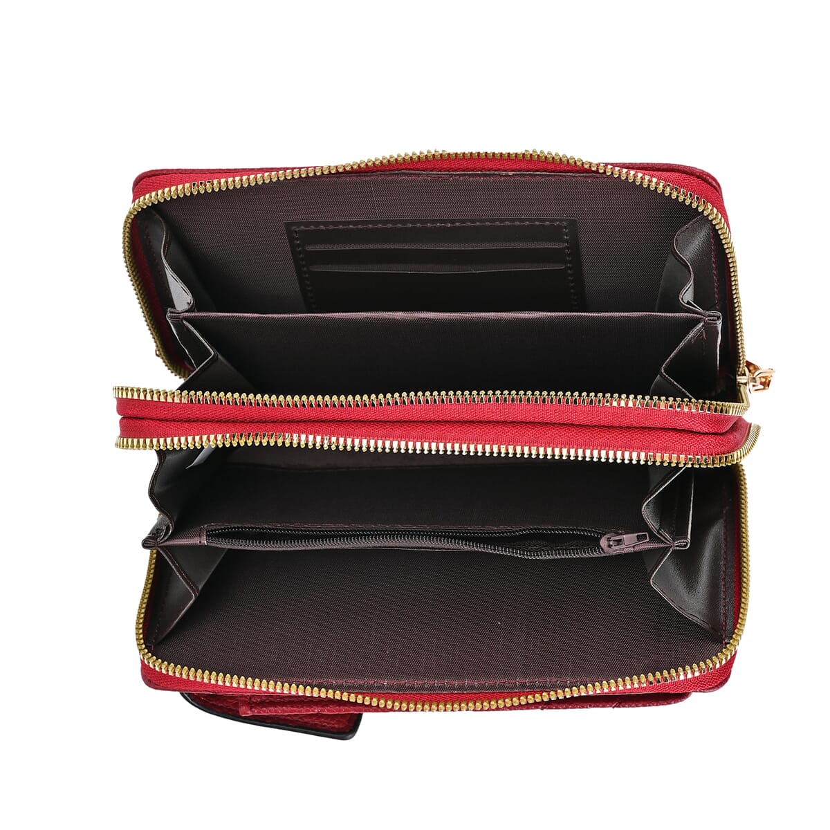 Burgundy Faux Leather Multi-Purpose Crossbody Cellphone Bag with Detachable Shoulder Strap image number 4