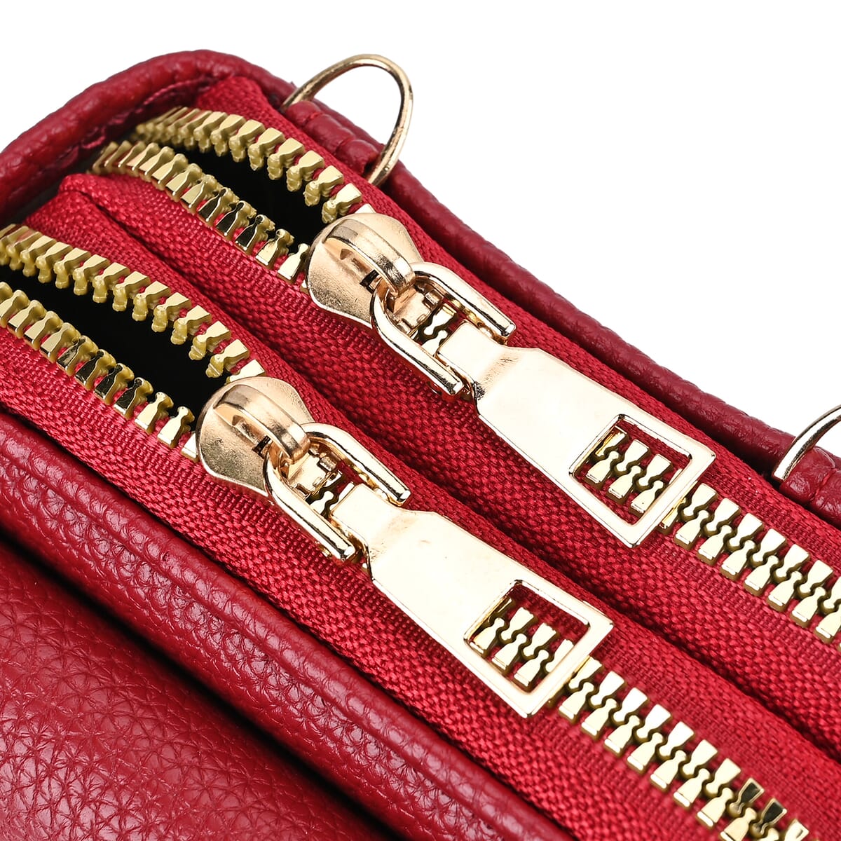 Burgundy Faux Leather Multi-Purpose Crossbody Cellphone Bag with Detachable Shoulder Strap image number 5