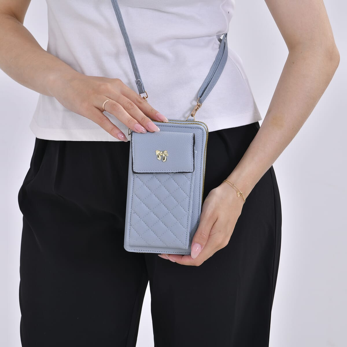 Blue Faux Leather Multi-Purpose Crossbody Cellphone Bag with Detachable Shoulder Strap image number 2
