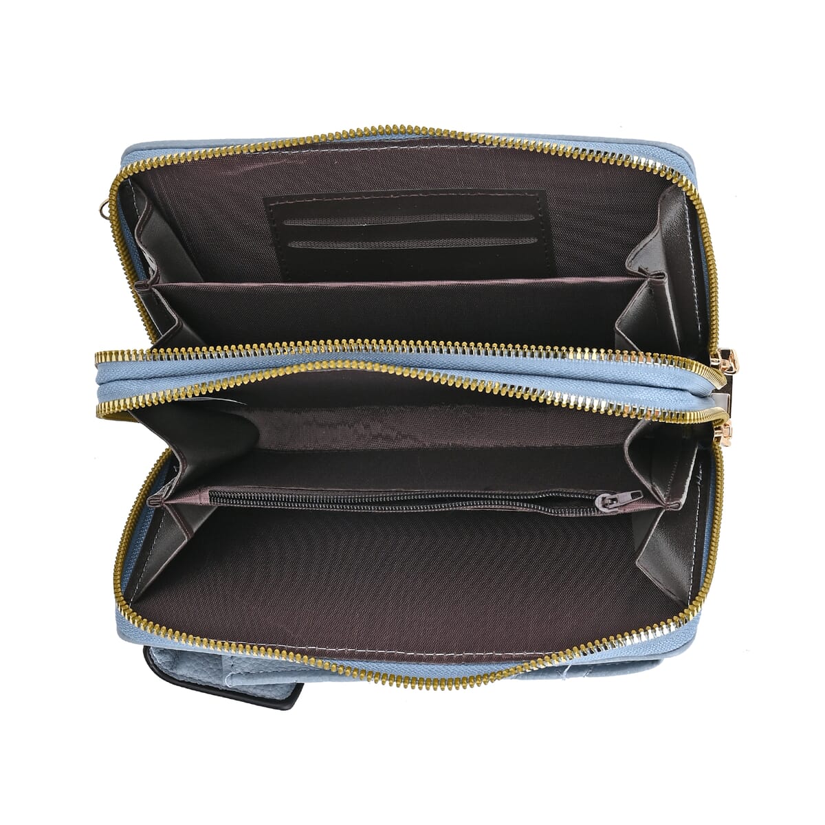 Blue Faux Leather Multi-Purpose Crossbody Cellphone Bag with Detachable Shoulder Strap image number 4