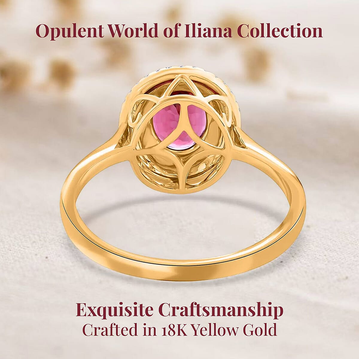 Certified & Appraised Iliana AAA Ouro Fino Rubellite and G-H SI Diamond 1.70 ctw Ring in 18K Yellow Gold (Size 9.5) image number 3