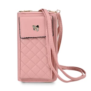 Pink Faux Leather Multi-Purpose Crossbody Cellphone Bag with Detachable Shoulder Strap