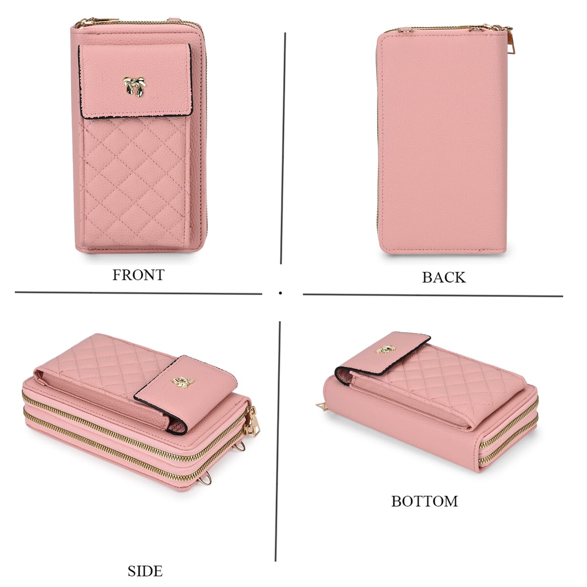 Pink Faux Leather Multi-Purpose Crossbody Cellphone Bag with Detachable Shoulder Strap image number 3