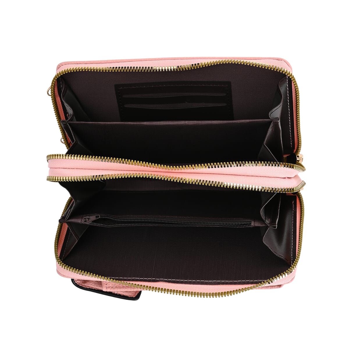 Pink Faux Leather Multi-Purpose Crossbody Cellphone Bag with Detachable Shoulder Strap image number 4