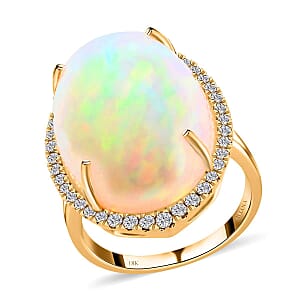 Certified & Appraised Iliana 18K Yellow Gold AAA Ethiopian Welo Opal and G-H SI White Diamond Ring (Size 9.5) 5.30 Grams 14.10 ctw