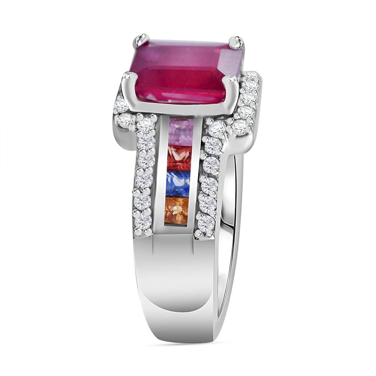 Mother’s Day Gift Niassa Ruby (FF) and Multi-Tourmaline, White Zircon Ring in Platinum Over Sterling Silver (Size 6.0) 3.10 ctw image number 2