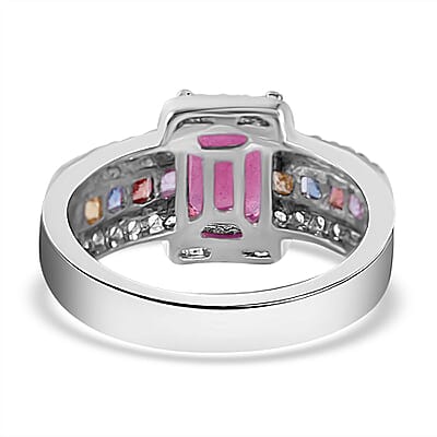 Niassa Ruby (FF) and Multi-Tourmaline, White Zircon Ring in Platinum Over Sterling Silver (Size 6.0) 3.10 ctw