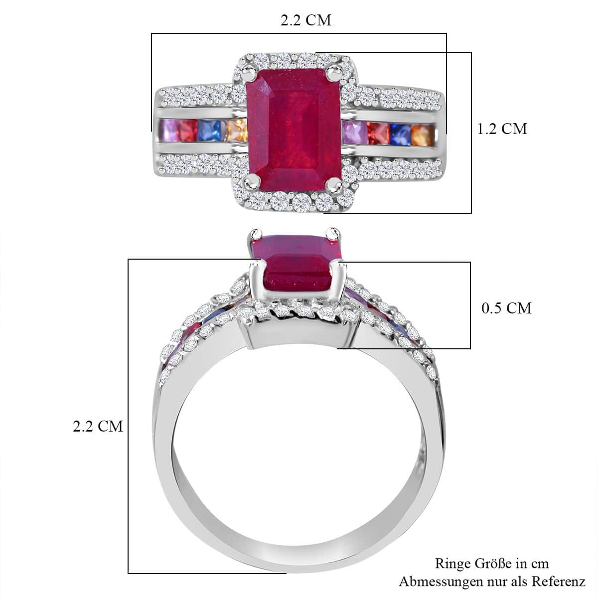 Mother’s Day Gift Niassa Ruby (FF) and Multi-Tourmaline, White Zircon Ring in Platinum Over Sterling Silver (Size 6.0) 3.10 ctw image number 4