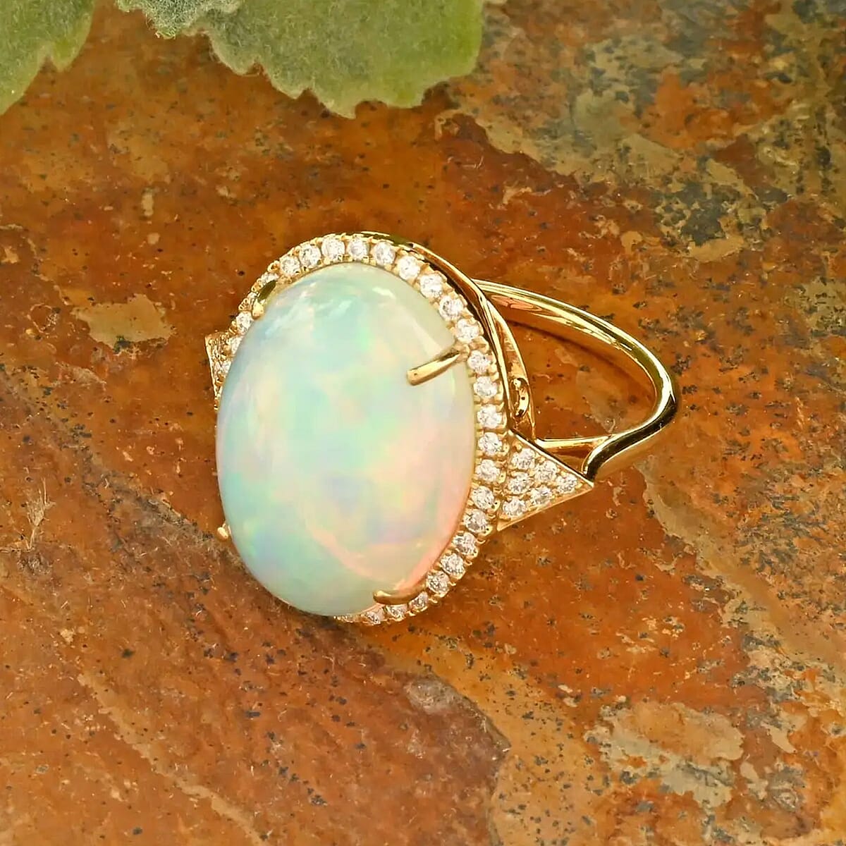 Certified & Appraised Iliana 18K Yellow Gold AAA Ethiopian Welo Opal and G-H SI Diamond Ring (Size 10.5) 5 Grams 10.30 ctw image number 1