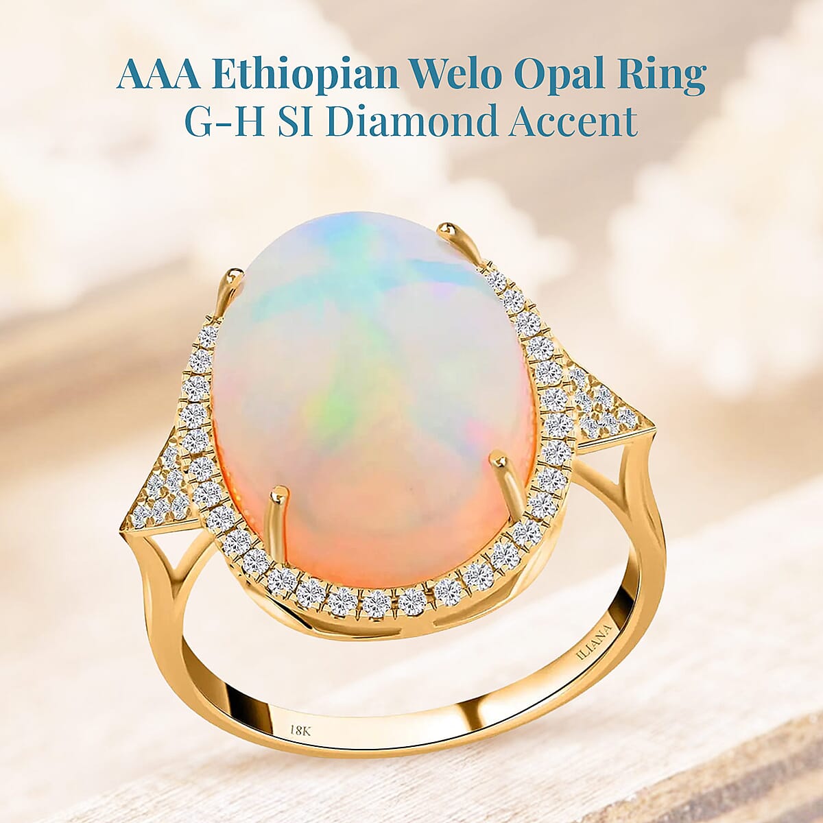 Certified & Appraised Iliana 18K Yellow Gold AAA Ethiopian Welo Opal and G-H SI Diamond Ring (Size 10.5) 5 Grams 10.30 ctw image number 2