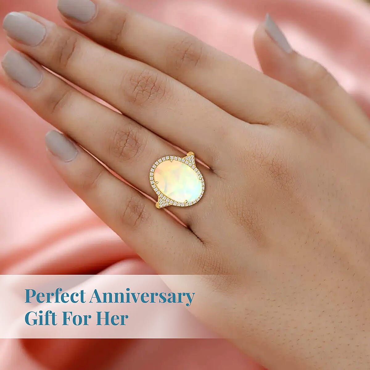 Certified & Appraised Iliana 18K Yellow Gold AAA Ethiopian Welo Opal and G-H SI Diamond Ring (Size 10.5) 5 Grams 10.30 ctw image number 4