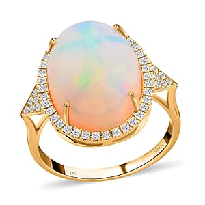Certified & Appraised Iliana 18K Yellow Gold AAA Ethiopian Welo Opal and G-H SI Diamond Ring (Size 11.0) 5 Grams 10.30 ctw