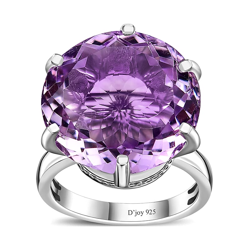 Rose De France Amethyst Solitaire Ring in Platinum Over Sterling Silver (Size 10.0) 14.85 ctw