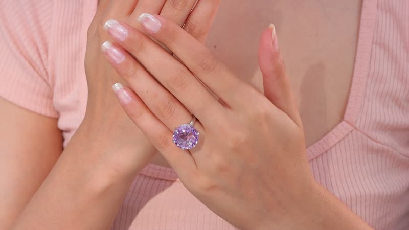 Rose De France Amethyst Solitaire Ring in Platinum Over Sterling Silver (Size 10.0) 14.85 ctw