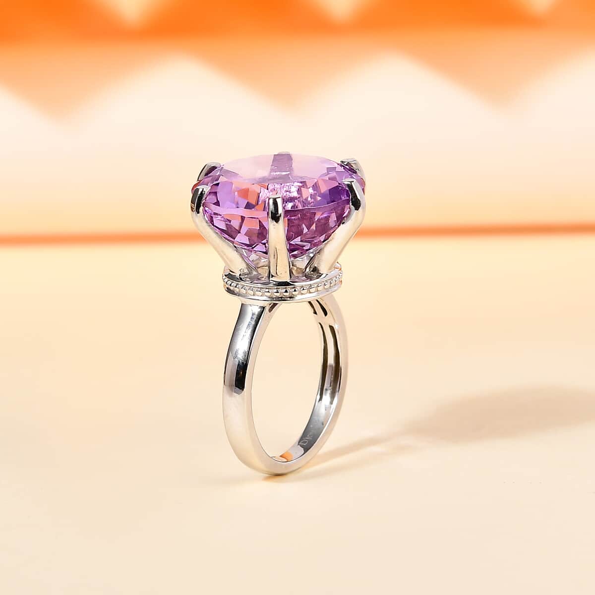 Rose De France Amethyst Solitaire Ring in Platinum Over Sterling Silver (Size 10.0) 14.85 ctw image number 1