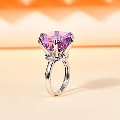 Rose De France Amethyst Solitaire Ring in Platinum Over Sterling Silver (Size 10.0) 14.85 ctw