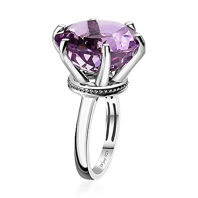 Rose De France Amethyst Solitaire Ring in Platinum Over Sterling Silver (Size 10.0) 14.85 ctw