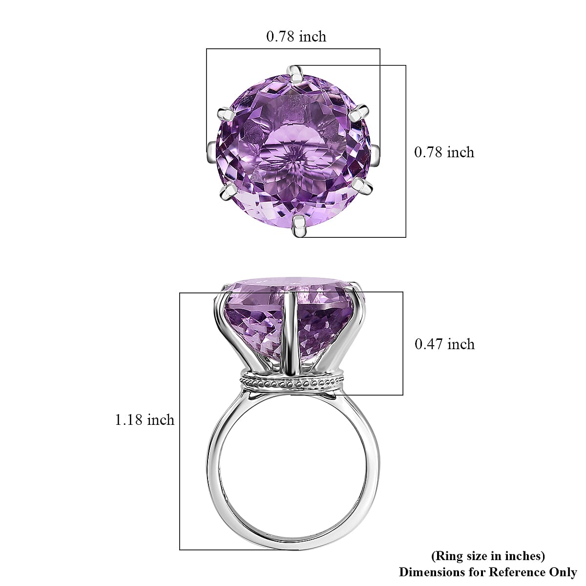 Rose De France Amethyst Solitaire Ring in Platinum Over Sterling Silver (Size 10.0) 14.85 ctw