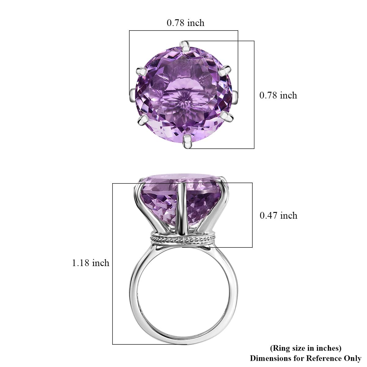 Rose De France Amethyst Solitaire Ring in Platinum Over Sterling Silver (Size 6.0) 14.85 ctw image number 5