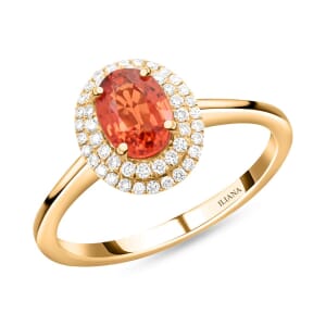 Certified & Appraised Iliana 18K Yellow Gold AAA Red Sapphire and G-H SI Diamond Double Halo Ring (Size 12.0) 1.25 ctw