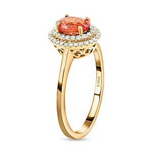Certified & Appraised Iliana 18K Yellow Gold AAA Red Sapphire and G-H SI Diamond Double Halo Ring (Size 9.5) 1.25 ctw