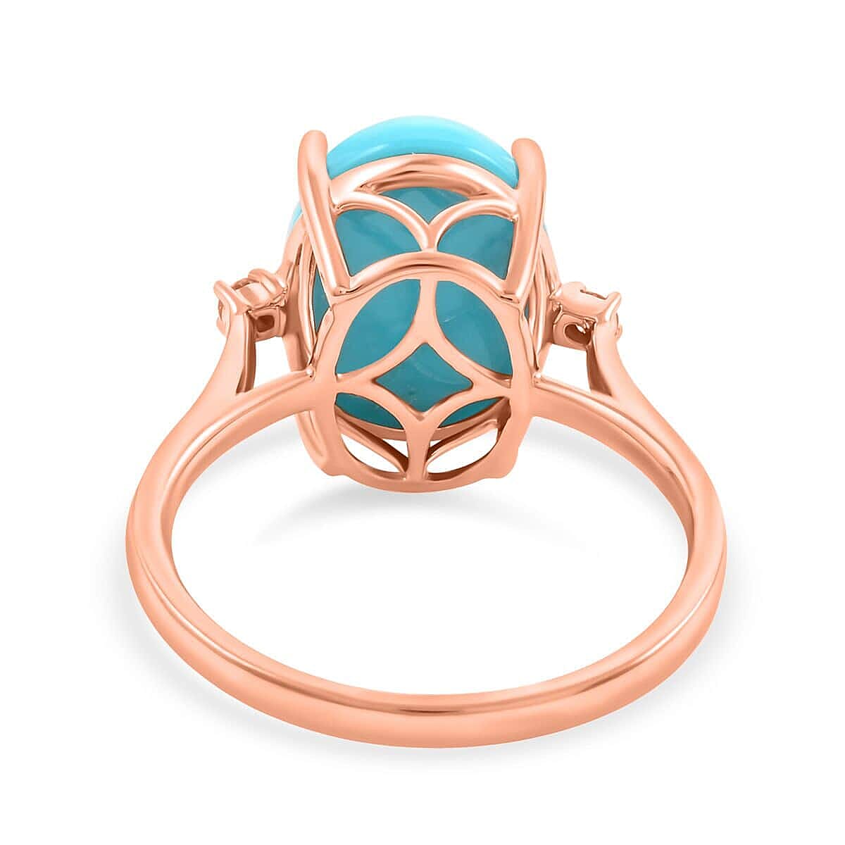 Certified & Appraised Luxoro 14K Rose Gold AAA Sleeping Beauty Turquoise and I2 Diamond Ring (Size 11.5) 5.50 ctw image number 4