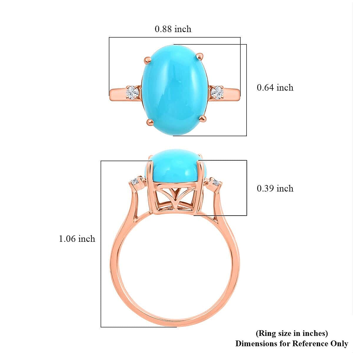 Certified & Appraised Luxoro 14K Rose Gold AAA Sleeping Beauty Turquoise and I2 Diamond Ring (Size 11.5) 5.50 ctw image number 5