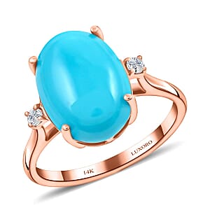 Certified & Appraised Luxoro 14K Rose Gold AAA Sleeping Beauty Turquoise and I2 Diamond Ring (Size 12.0) 5.50 ctw