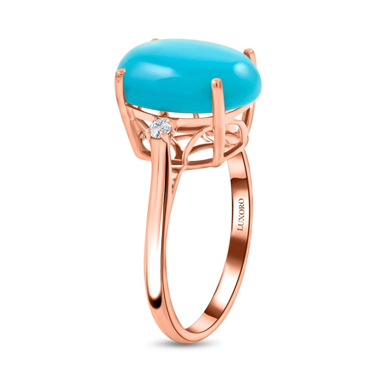 Certified & Appraised Luxoro 14K Rose Gold AAA Sleeping Beauty Turquoise and I2 Diamond Ring (Size 8.5) 5.50 ctw image number 3