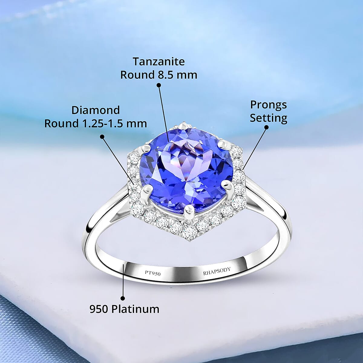 Certified & Appraised Rhapsody 950 Platinum AAAA Tanzanite and E-F VS Diamond Ring (Size 8.5) 5.68 Grams 3.00 ctw image number 4