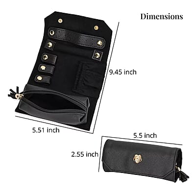 Black Faux Leather Mini Jewelry Roll Organizer with Zipper